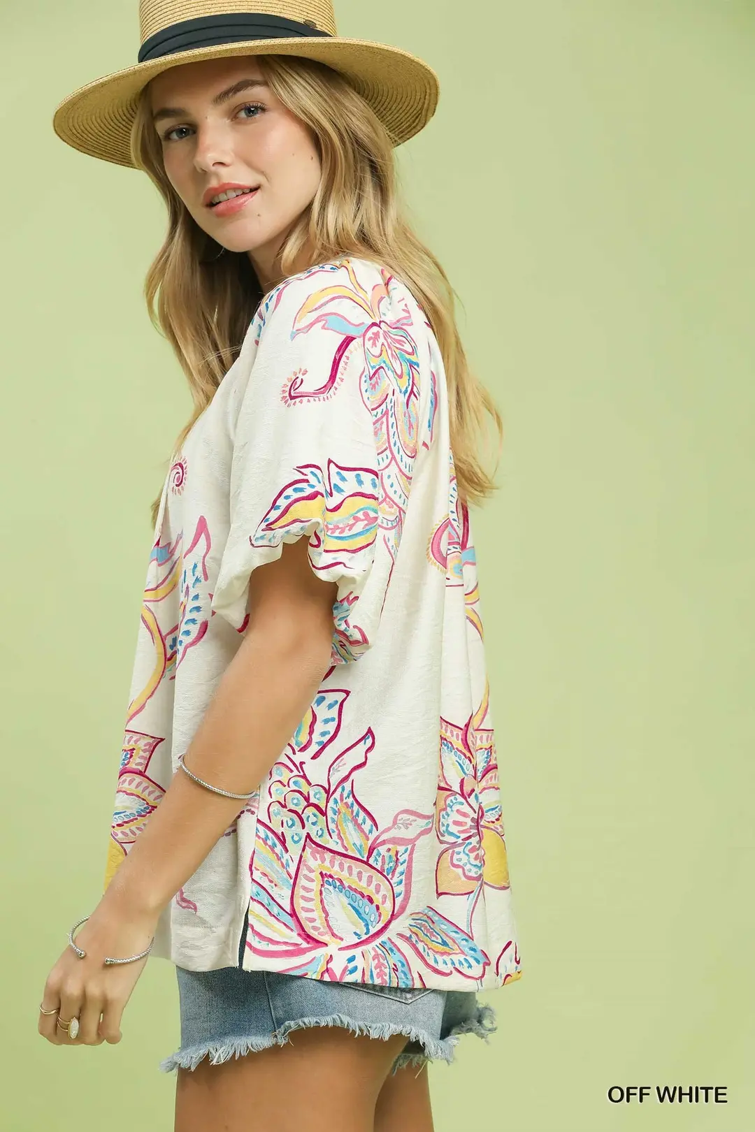 Paisley Print Puff Sleeve Top, image 3
