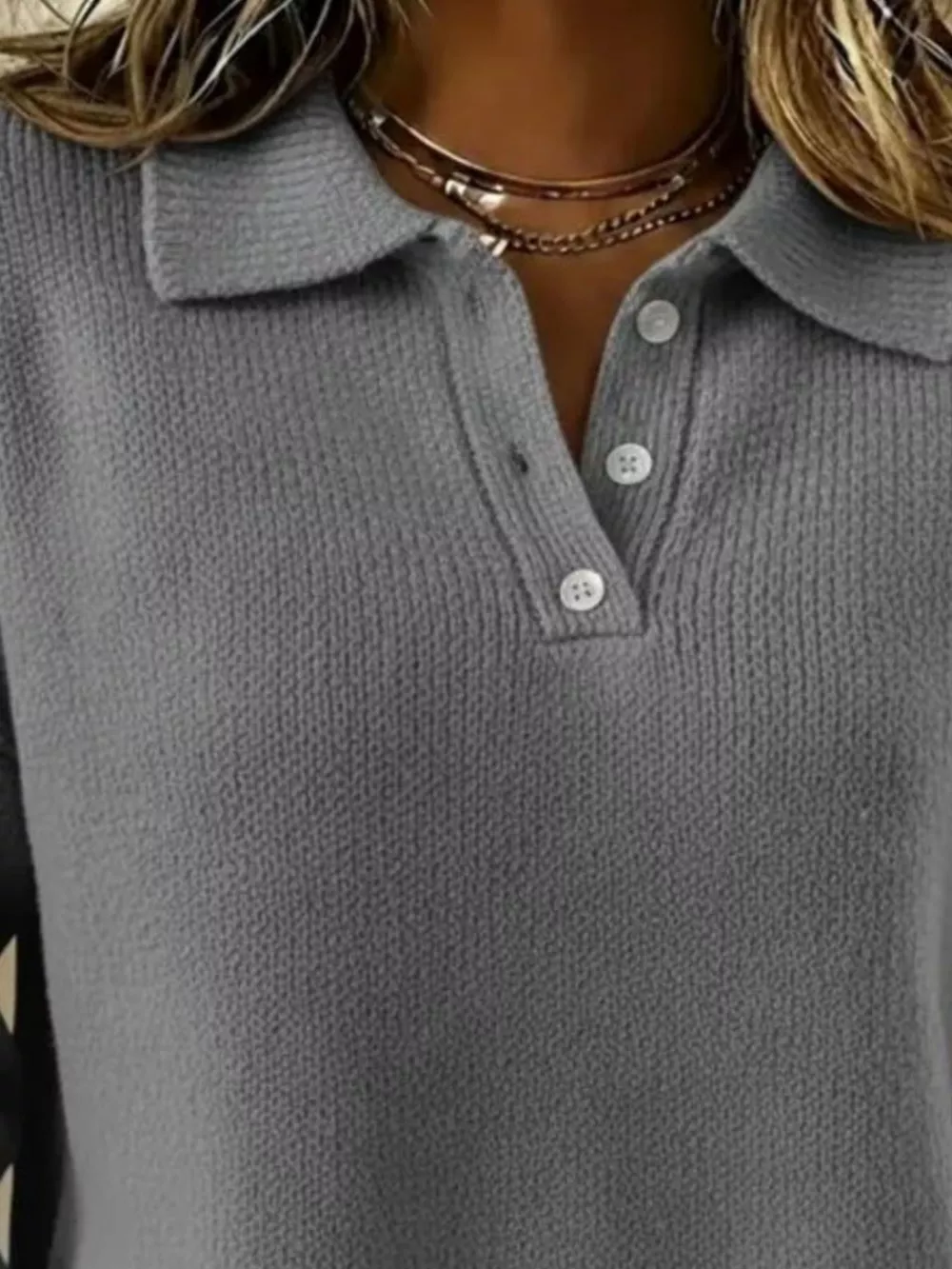 Full Size Button Detail Dropped Shoulder Sweater Plus Size, image 18
