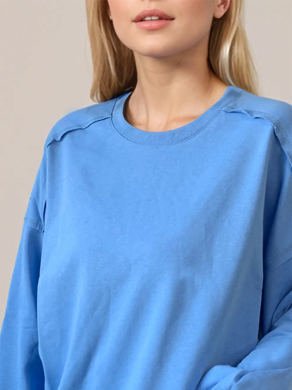 Exposed Seam Round Neck Long Sleeve Sweatshirt, image 7