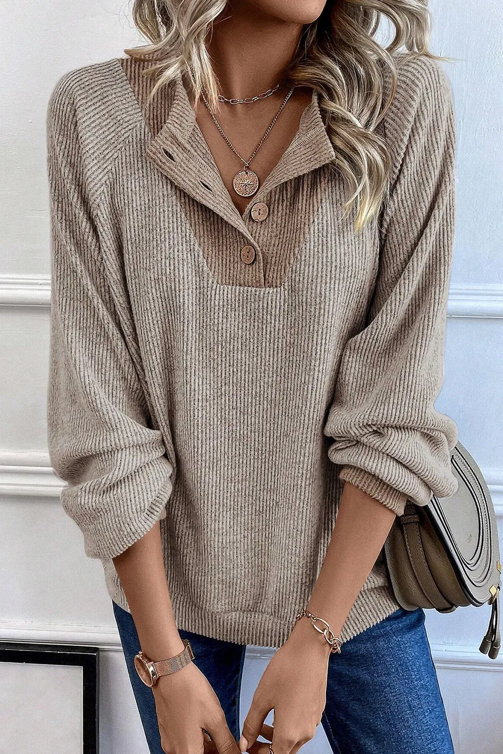Quarter Buttoned Long Sleeve Blouse, image 3