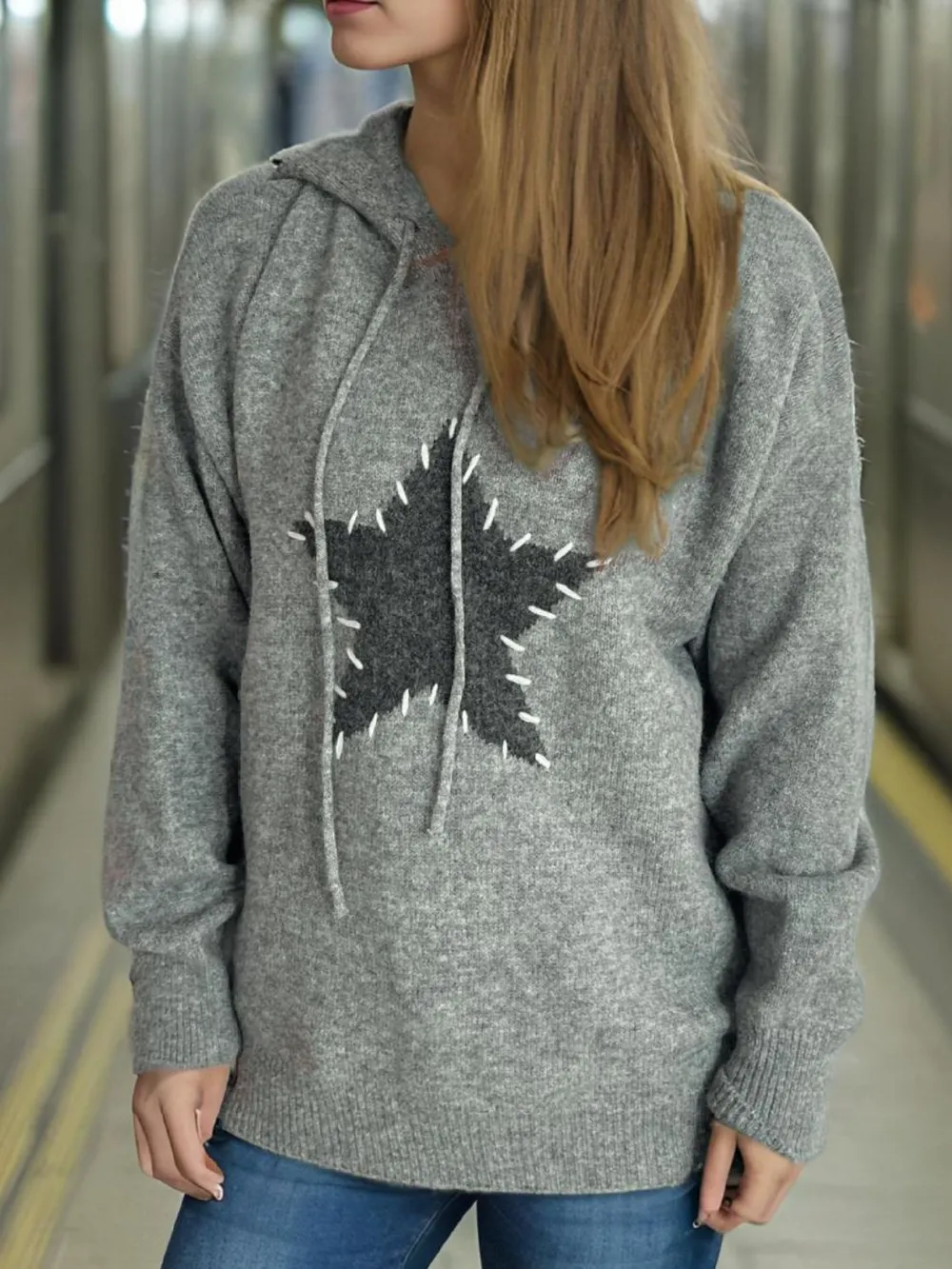 Drawstring Star Long Sleeve Hooded Sweater, image 6