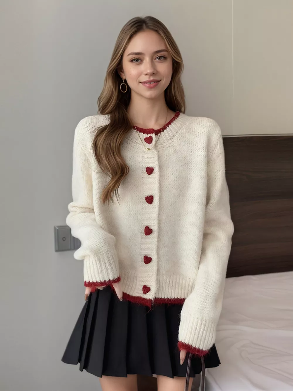 Heart Button Up Knit Cardigan, image 3
