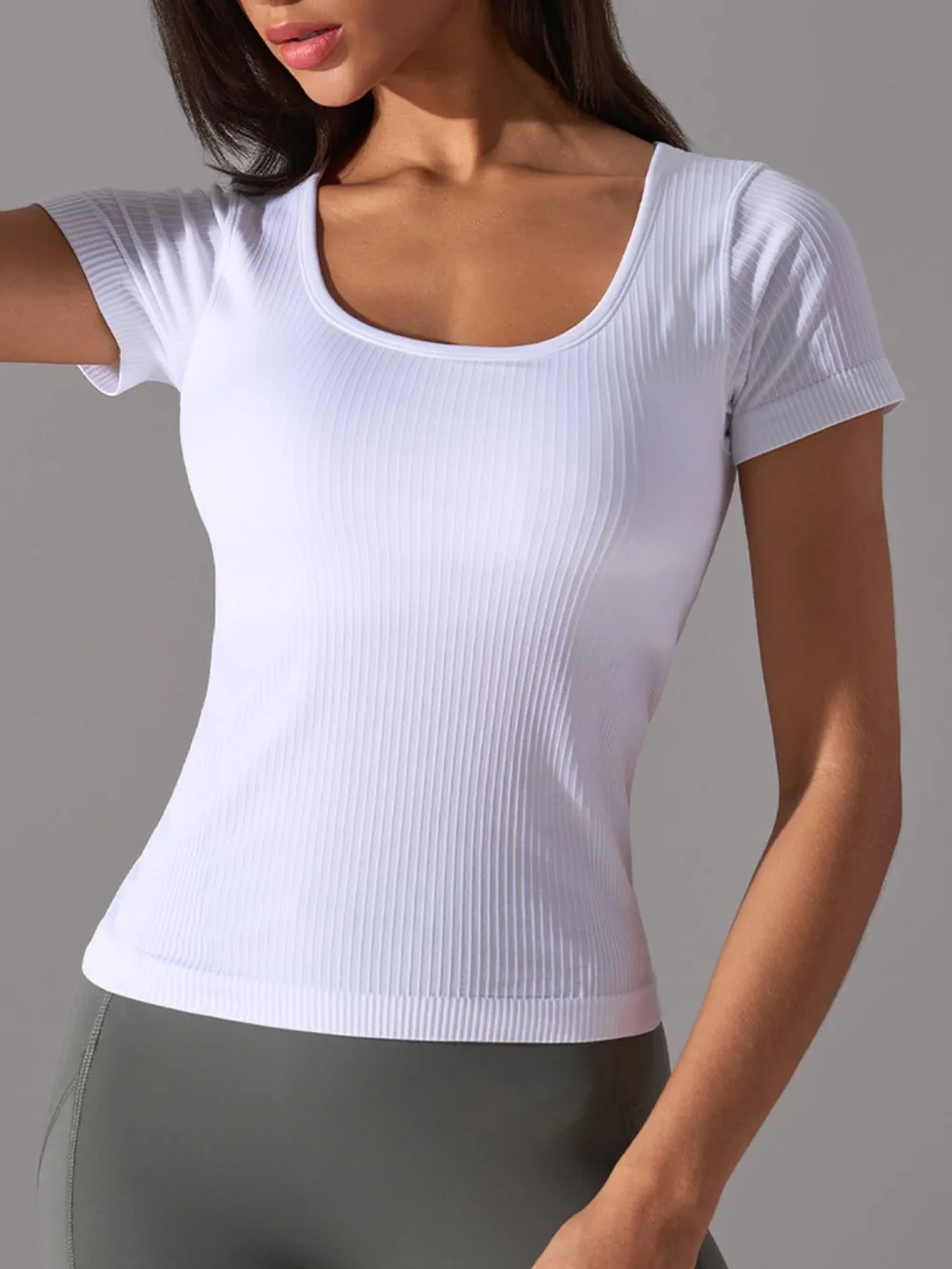 Square Neck Active T-Shirt with Detachable Chest Pads, image 9