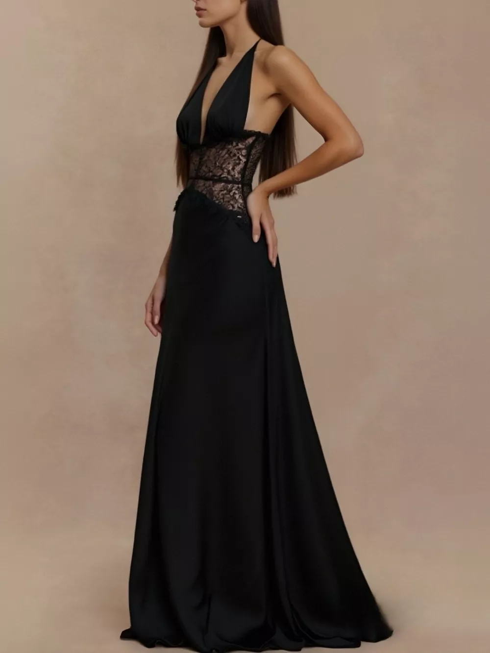 Halter Neck Lace Trimmed Maxi Dress, image 10