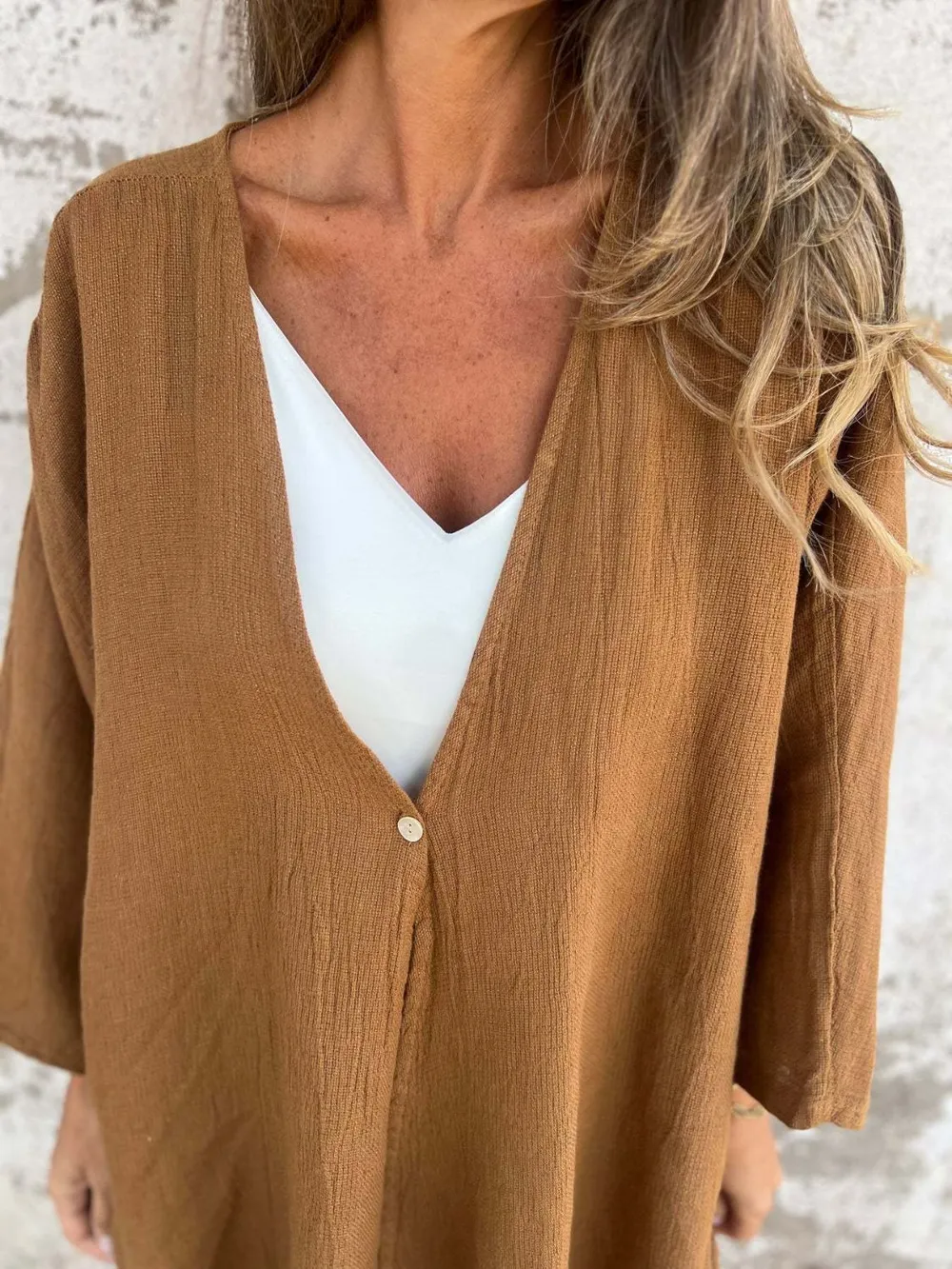 Full Size One Button Long Sleeve Shirt Plus Size, image 20