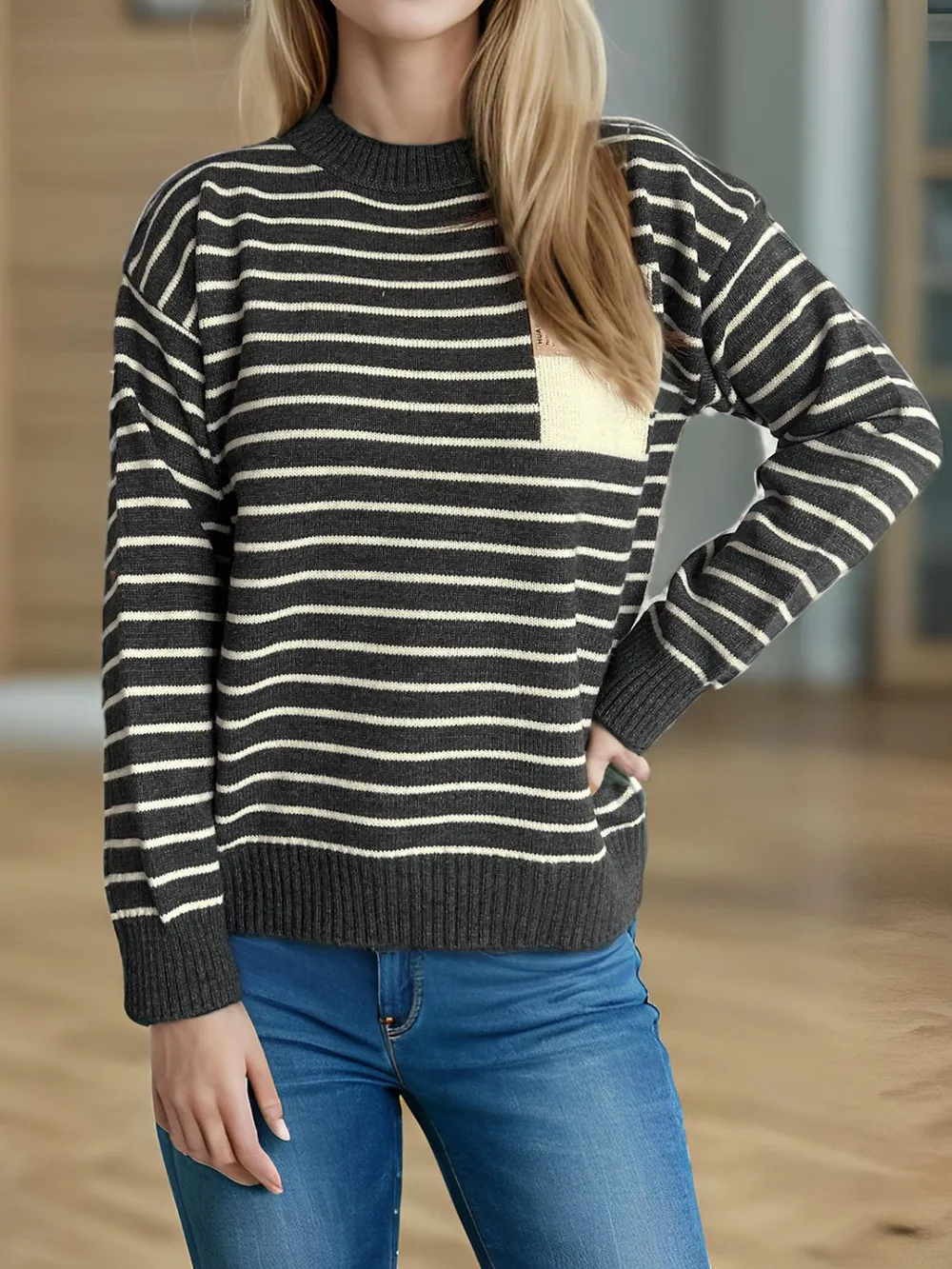 Striped Mock Neck Long Sleeve Sweater, image 3