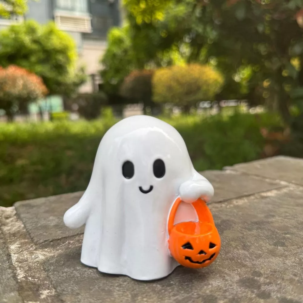 Halloween Ghost Ornament with Pumpkin Basket, image 4