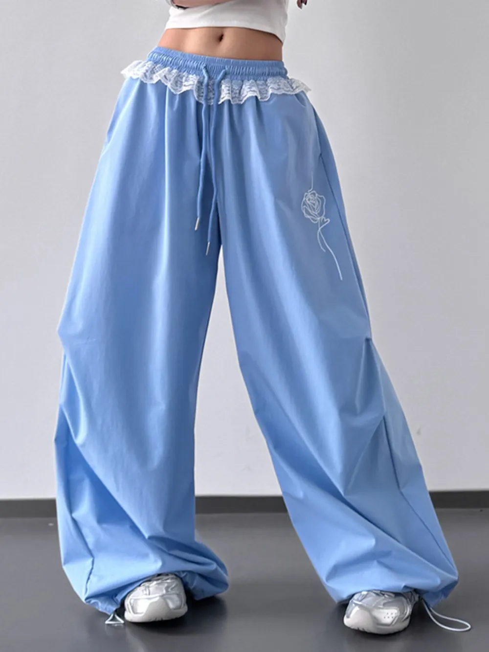 Drawstring Lace Detail Wide Leg Pants, image 6