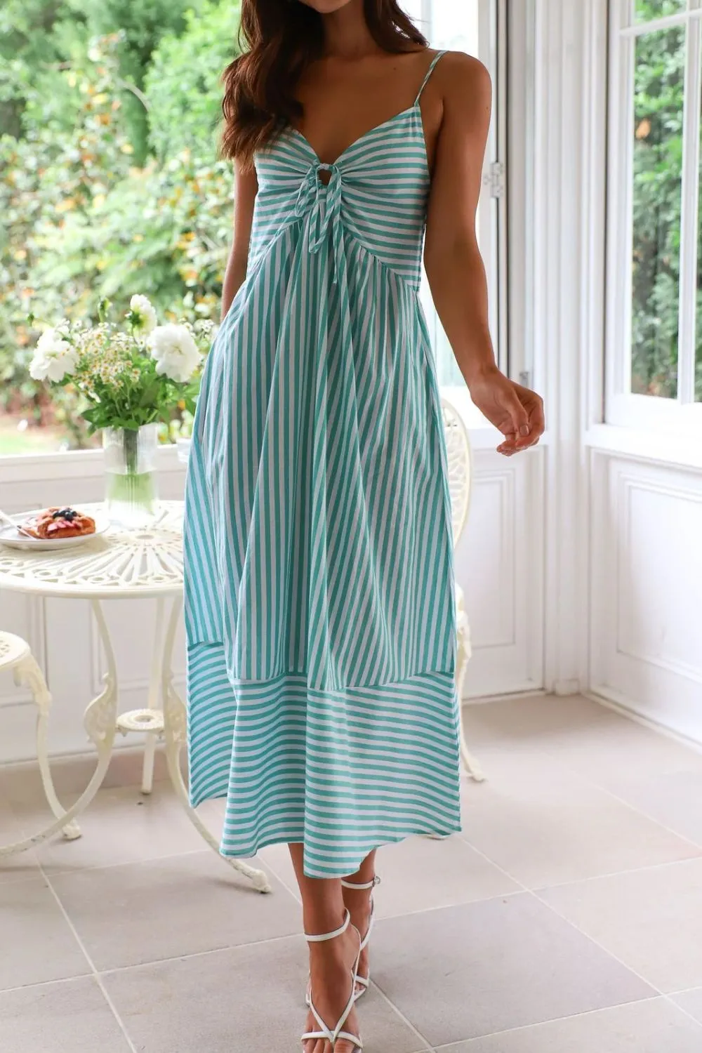 Smocked Back Striped Sleeveless Midi Dress, image 30