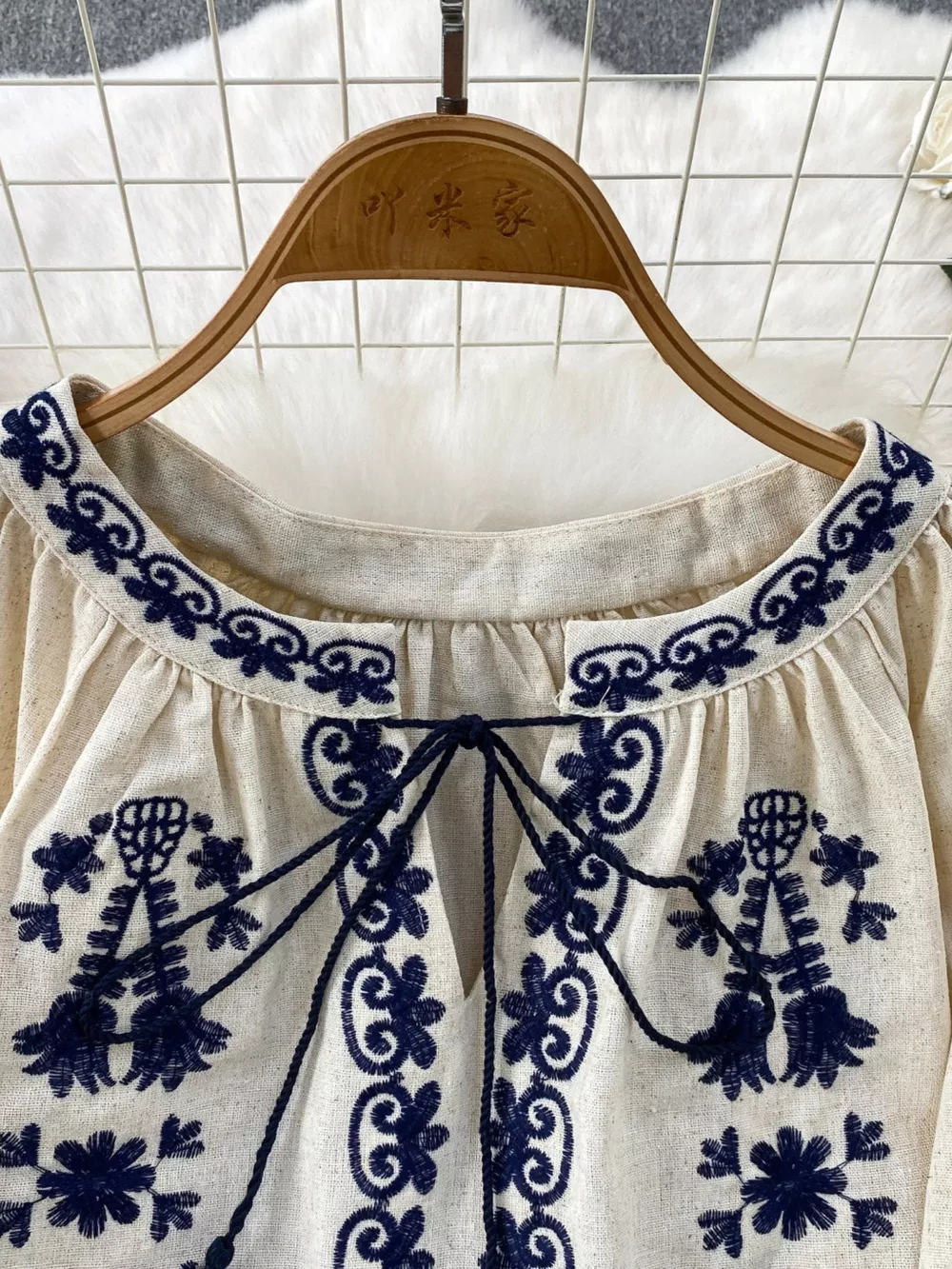 Embroidered Tie Neck Blouse, image 11
