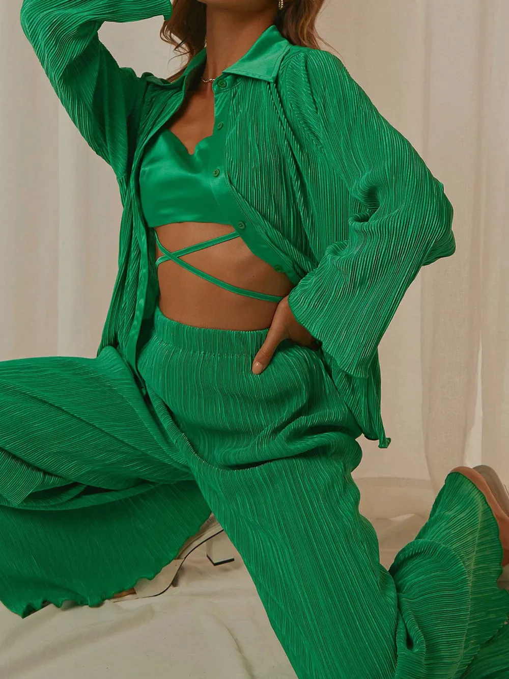 Button Up Long Sleeve Top and Pants Set, image 21