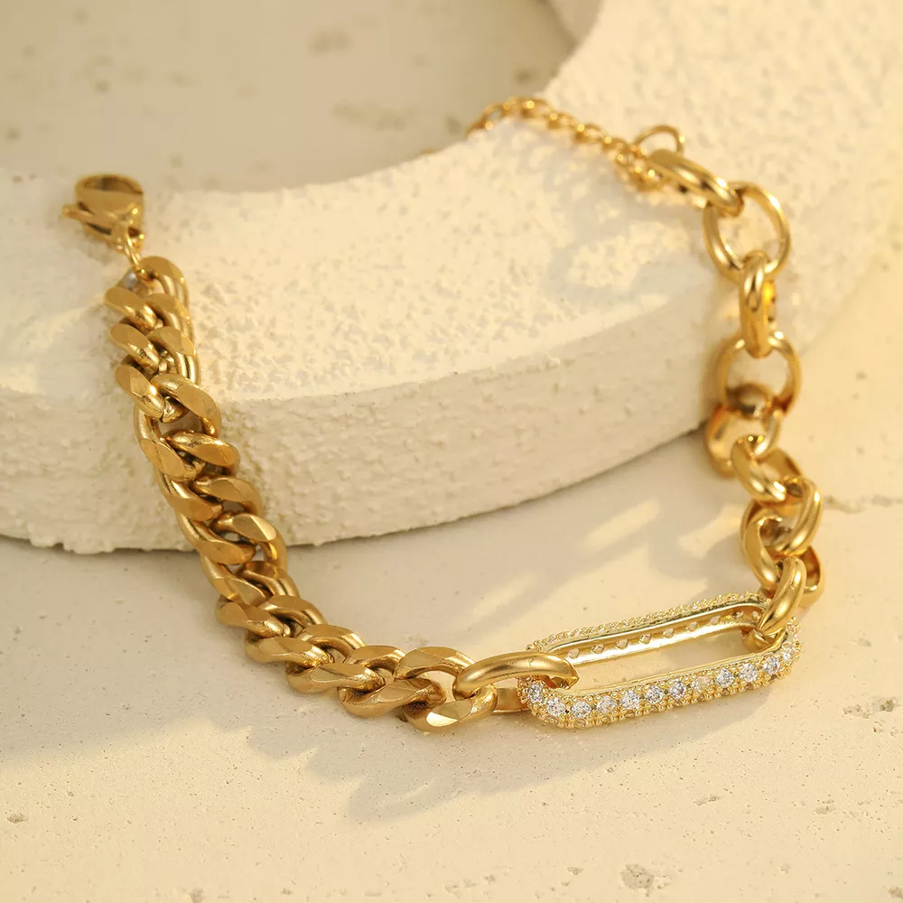 18K Gold-Plated Rhinestone Chain Bracelet, image 6