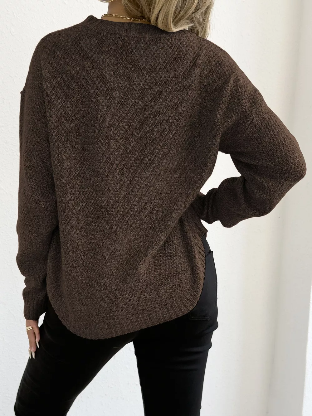 Textured Knit Relaxed Fit Round Neck Sweater, image 15