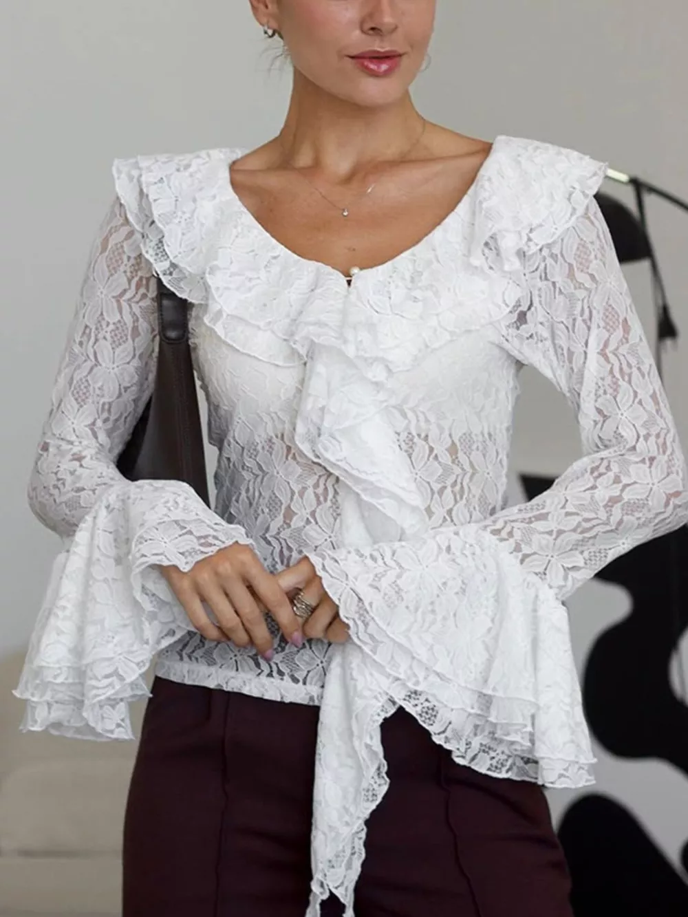 Ruffle Lace Flounce Sleeve Blouse, image 2