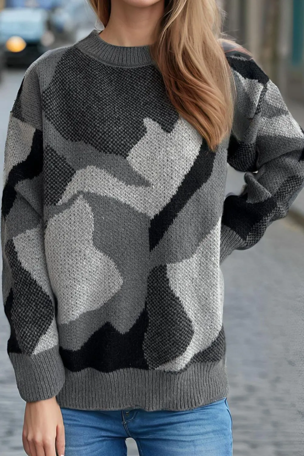 Contrast Round Neck Long Sleeve Sweater, image 8