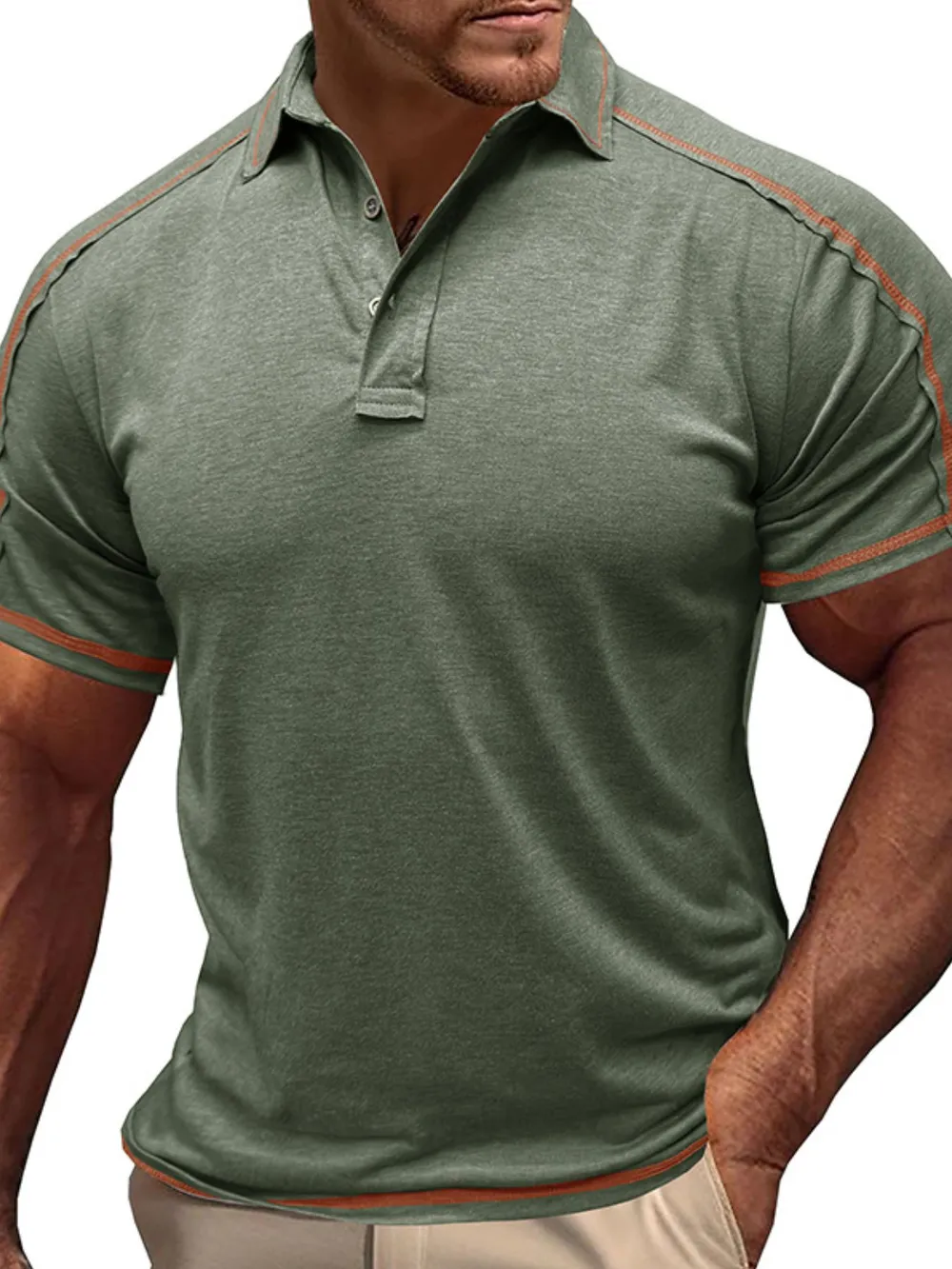 Men's Collared Neck Polo Shirt with Contrast Piping, image 7