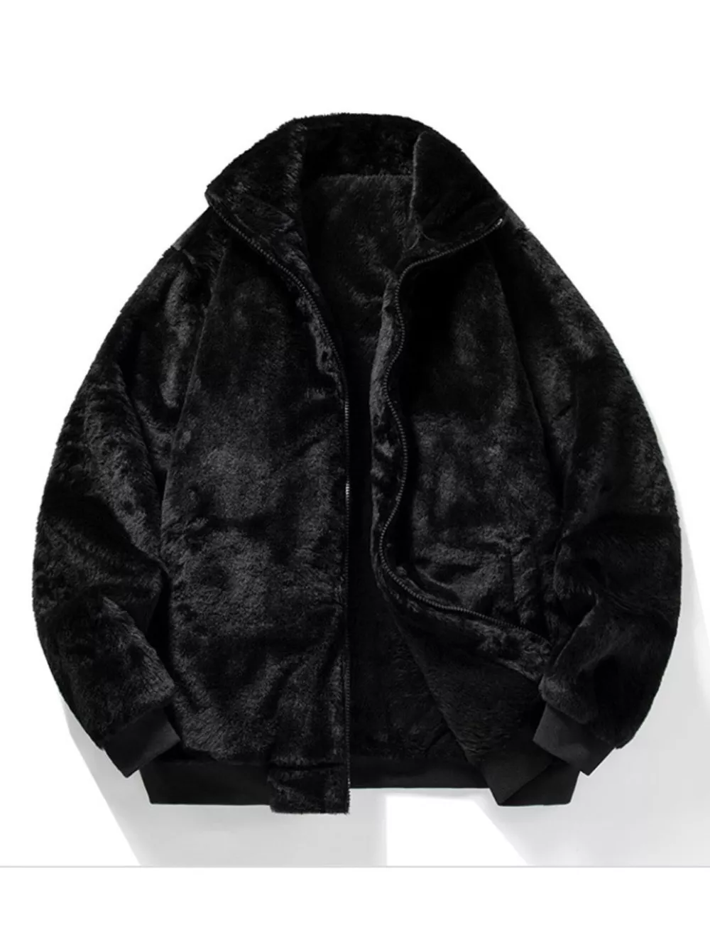 Men's Warm Faux Fur Zip Up Jacket