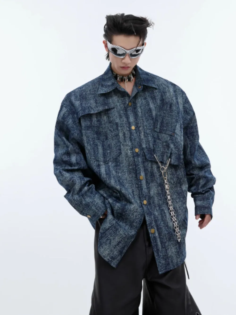 Men's Full Size Oversized Button Up Denim Shirt Plus Size, image 4