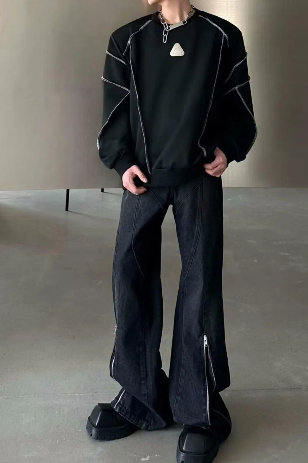 Men's Plus Size Washed Flare Jeans with Zipper Detail, image 8