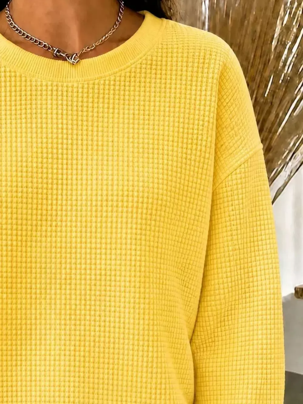 Full Size Waffle Knit Crewneck Sweatshirt Plus Size, image 2