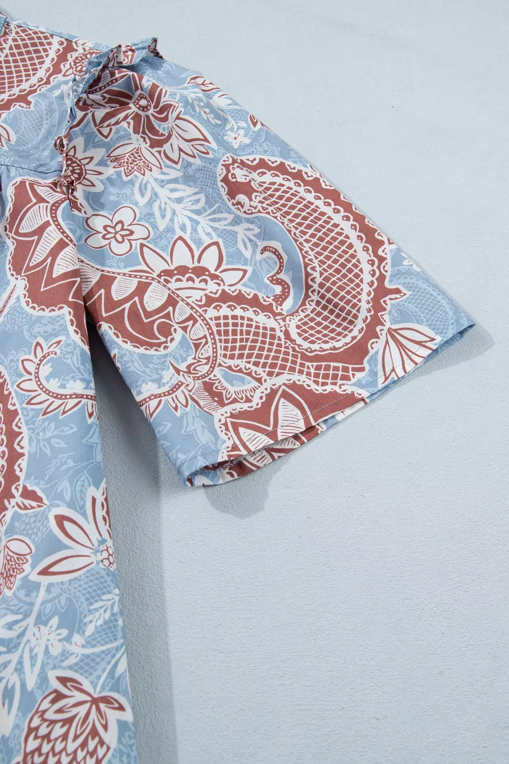 Floral Print Scalloped Trim Button Down Short Sleeve Shirt, image 8