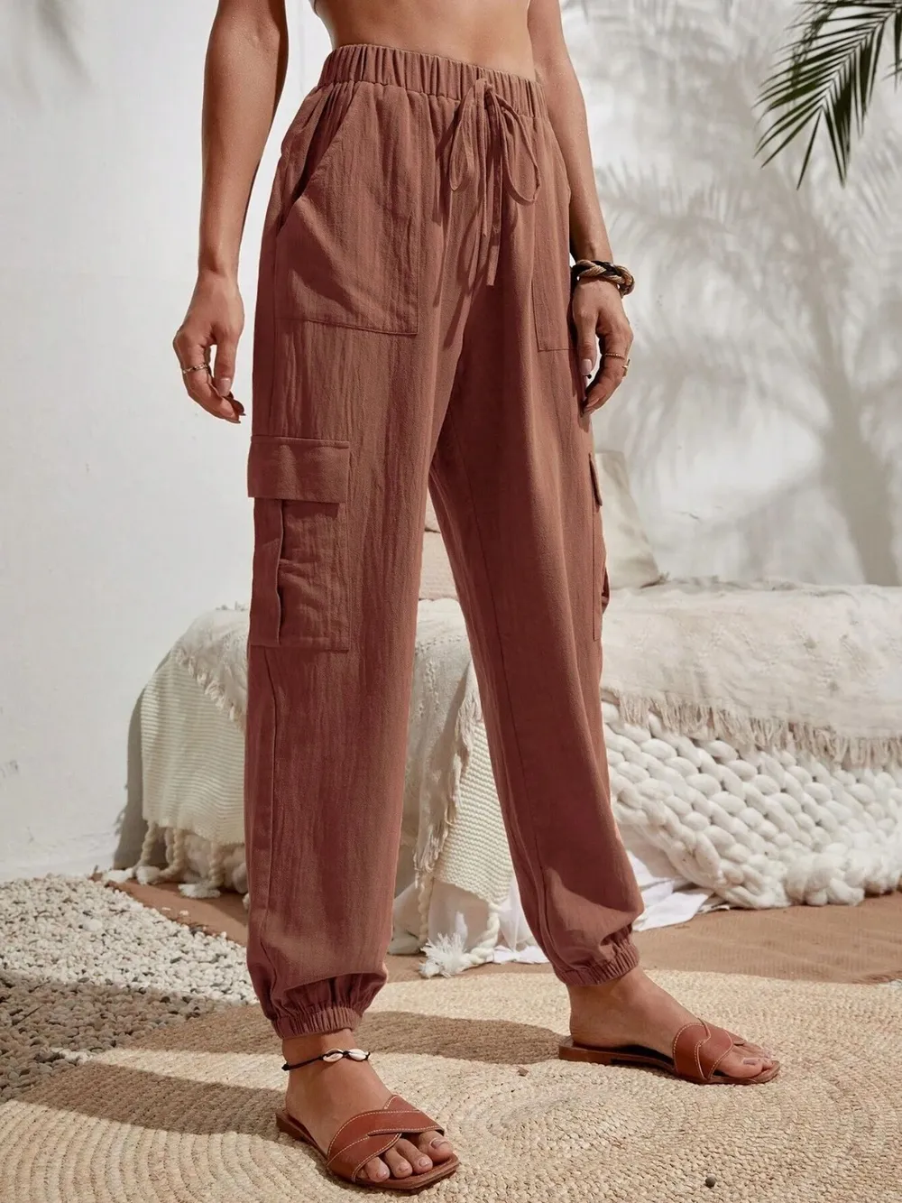 Drawstring Joggers with Cargo Pockets, image 19