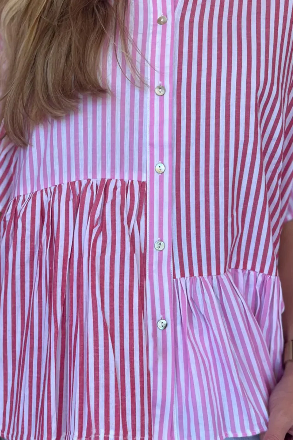 Button Down Striped Ruffled Hem Shirt, image 6