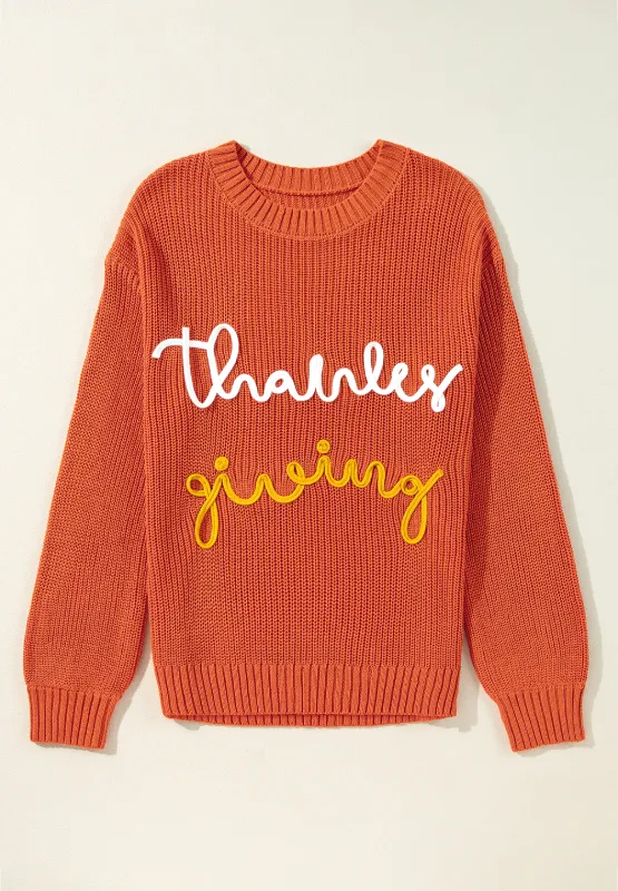 THANKS GIVING Round Neck Long Sleeve Sweater, image 7