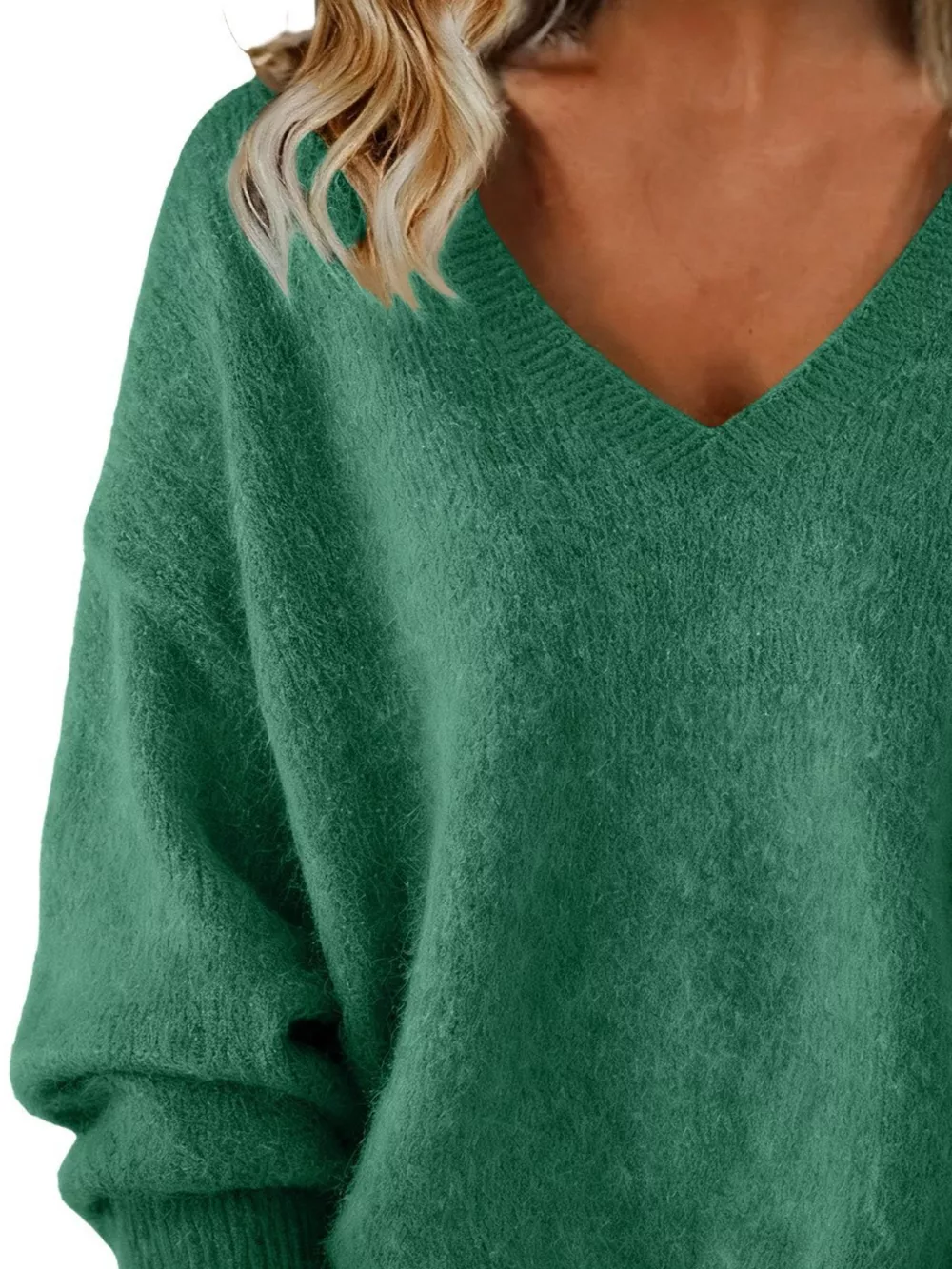 Full Size V-Neck Dropped Shoulder Sweater Plus Size, image 14