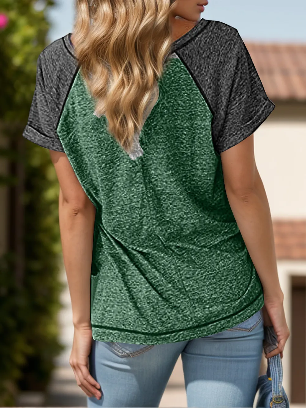 Contrast Notched Short Sleeve T-Shirt, image 9