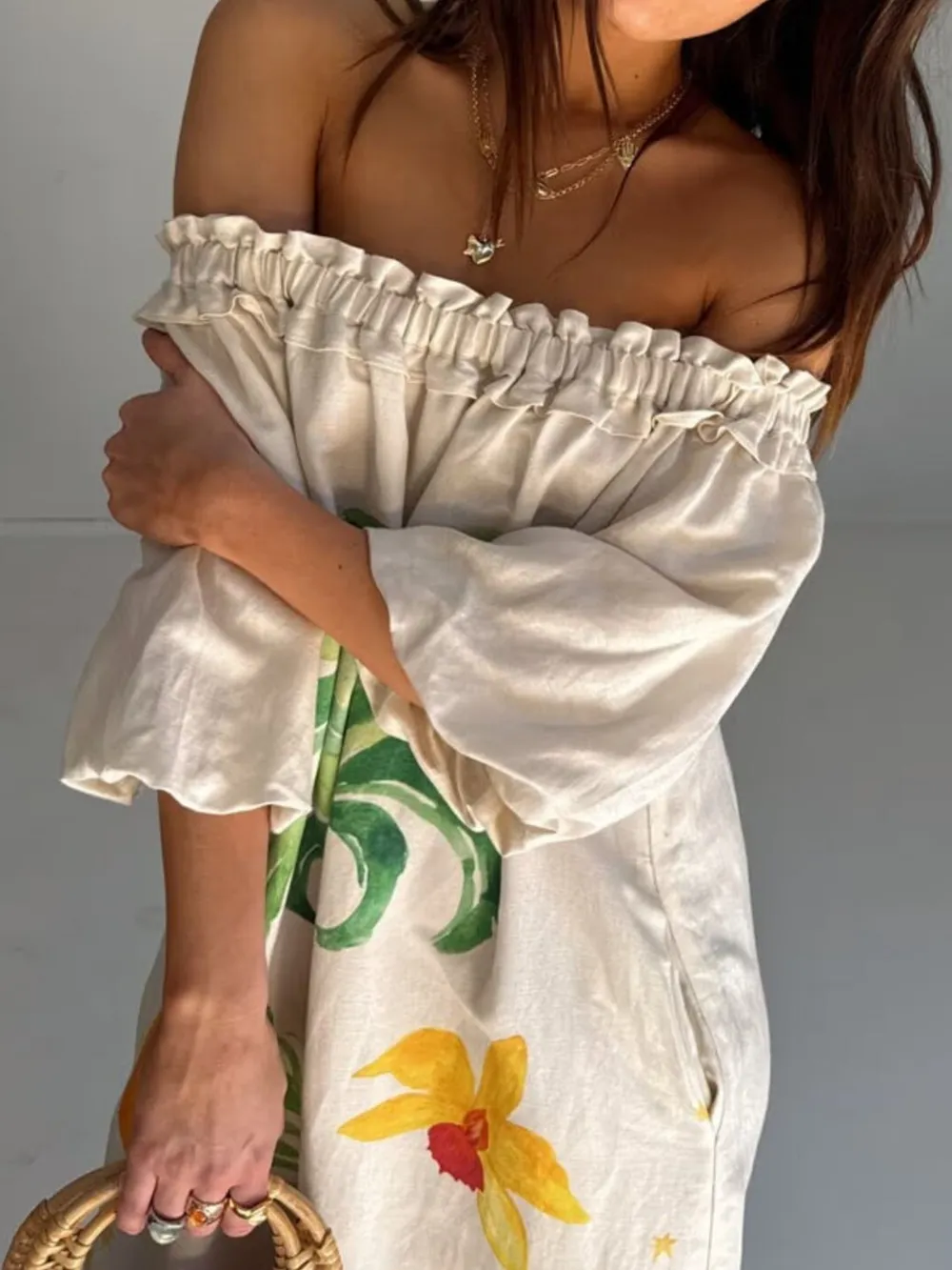 Frill Printed Off-Shoulder Dress, image 6