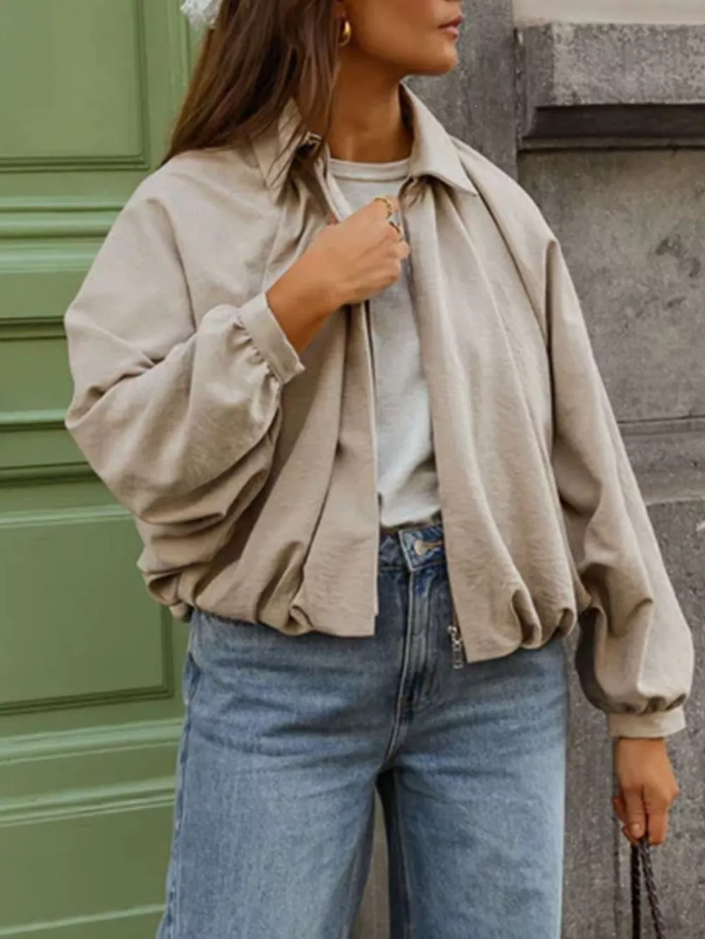 Zip Up Long Sleeve Bomber Jacket, image 6