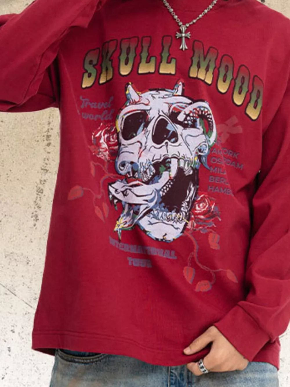 Men's Skull Mood Graphic Long Sleeve T-Shirt, image 3
