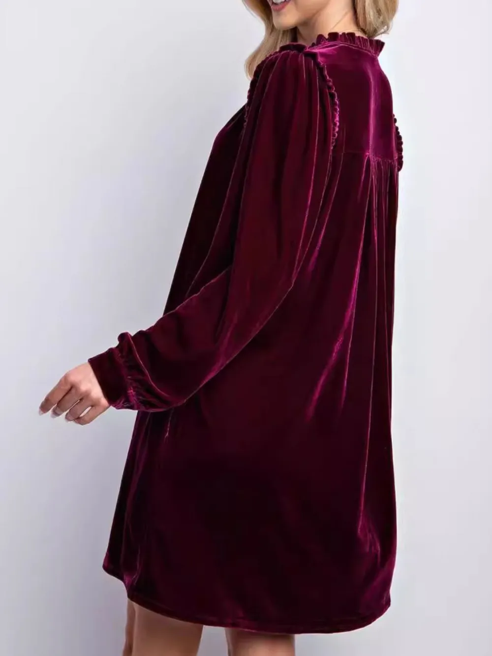 Frill Notched Long Sleeve Dress with Pockets, image 3