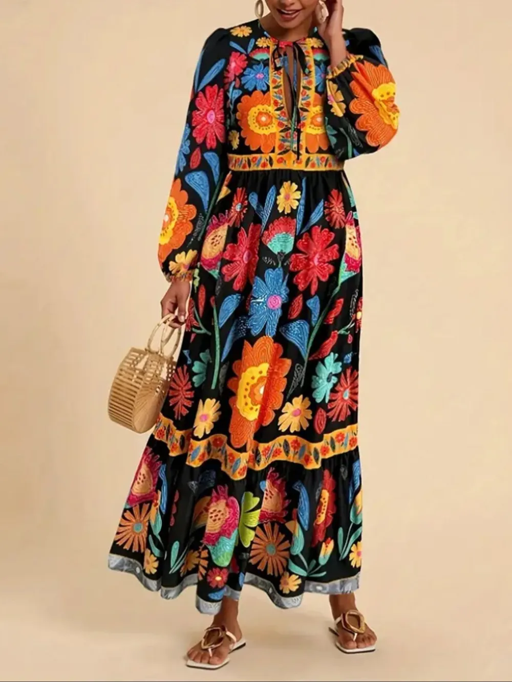 Floral Tie Waist Long Sleeve Dress, image 16