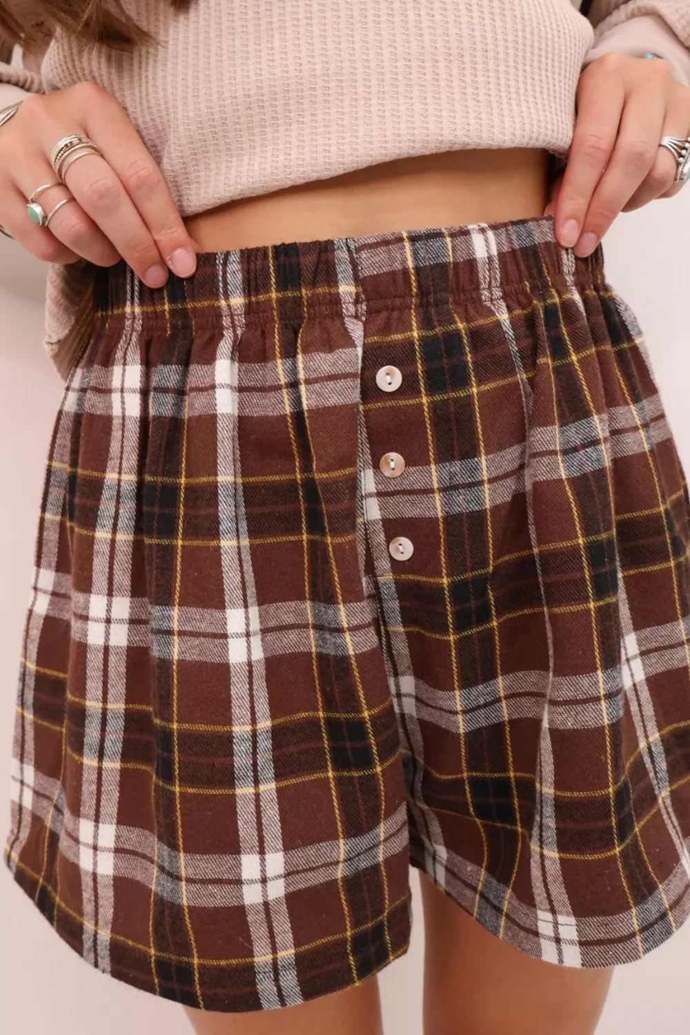 Plaid Button Front Elastic Waist Shorts, image 5