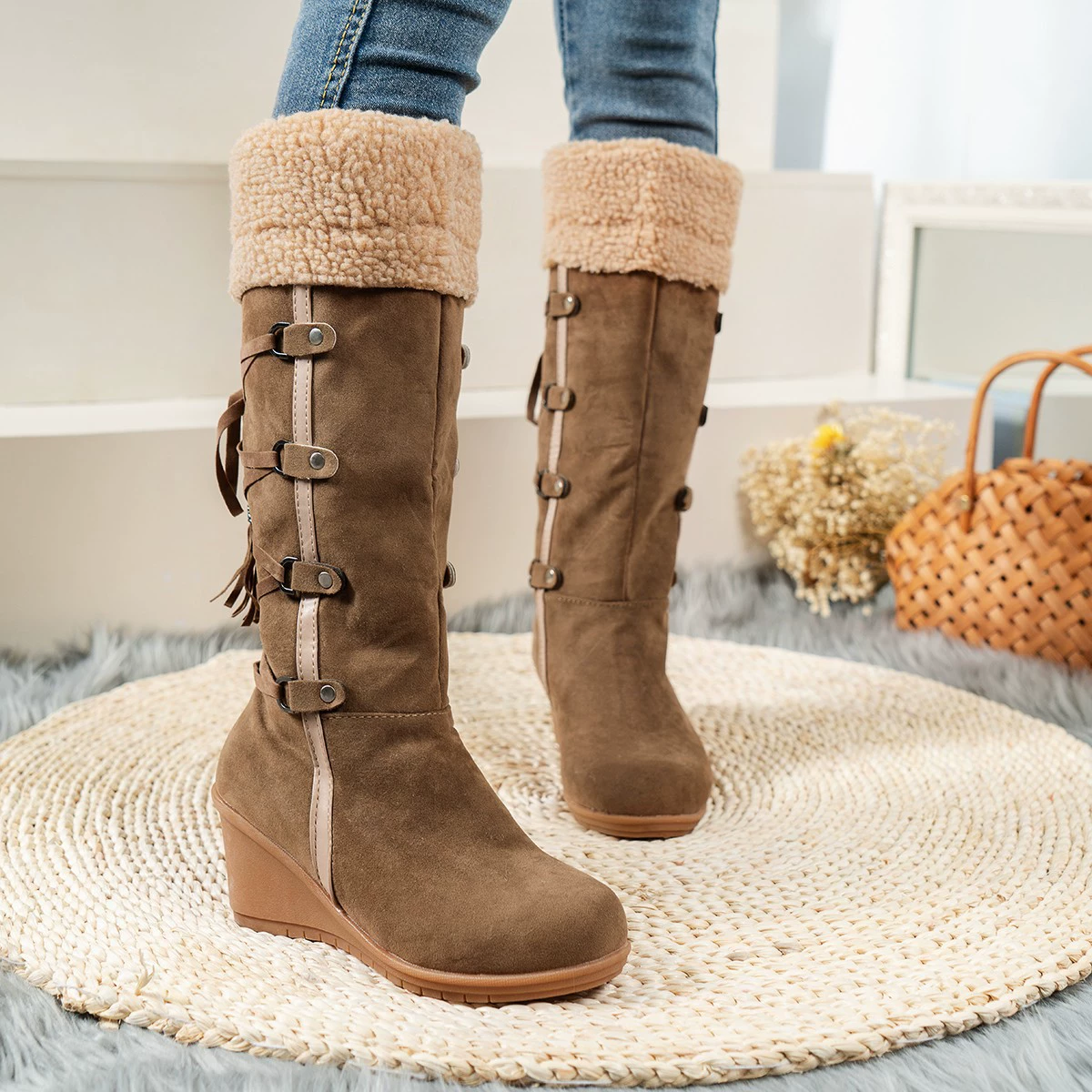 Round Toe Wedge Boots, image 7