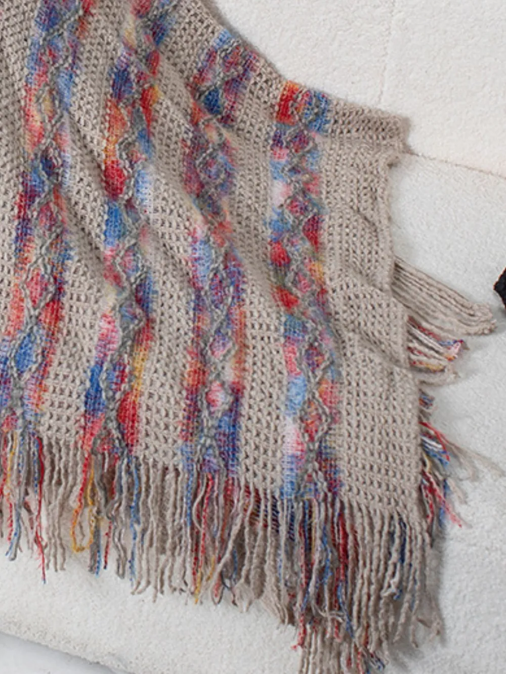 Fringe Contrast Hooded Poncho, image 15