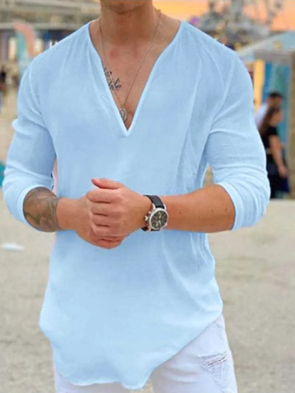 Men's Full Size V-Neck Long Sleeve Top Plus Size, image 3