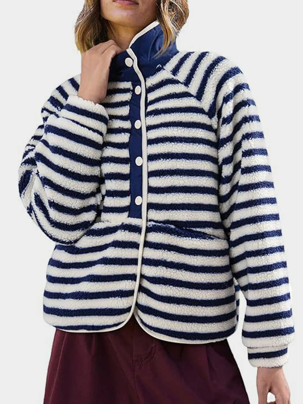 Pocketed Half Snap Sherpa Jacket, image 5