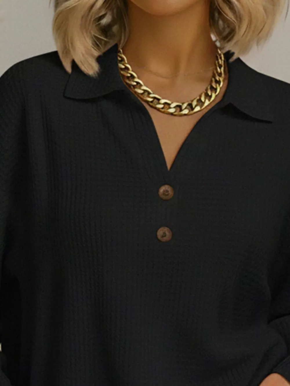 Full Size Textured Knit Decor Button Top Plus Size, image 6