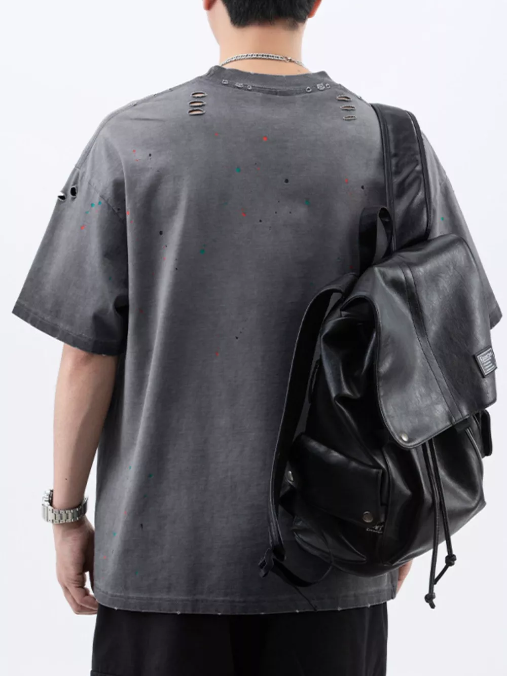 Men's Plus Size Distressed Round Neck Short Sleeve T-Shirt, image 12