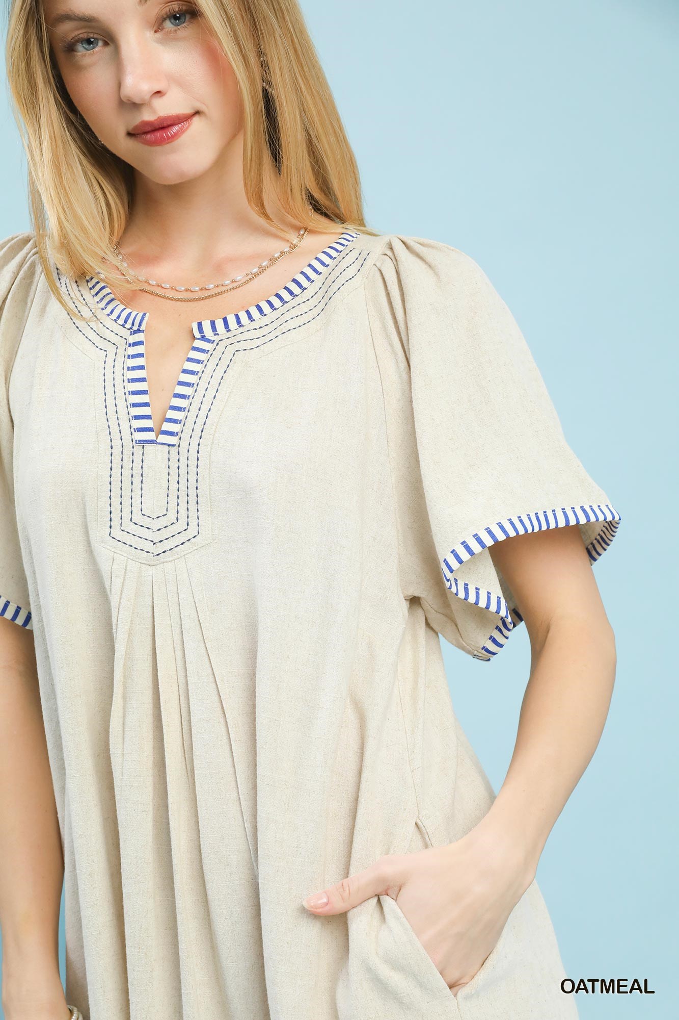 Linen Trim Tunic Dress, image 3