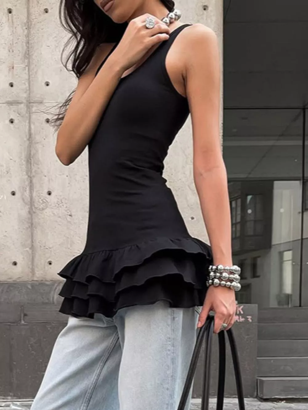 Ruffled Hem Round Neck Tank, image 5