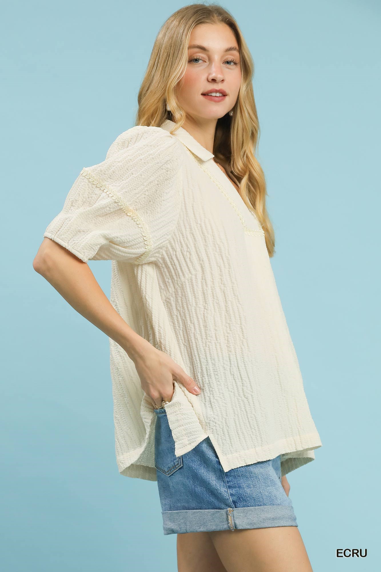 Textured Puff Sleeve Blouse, image 3