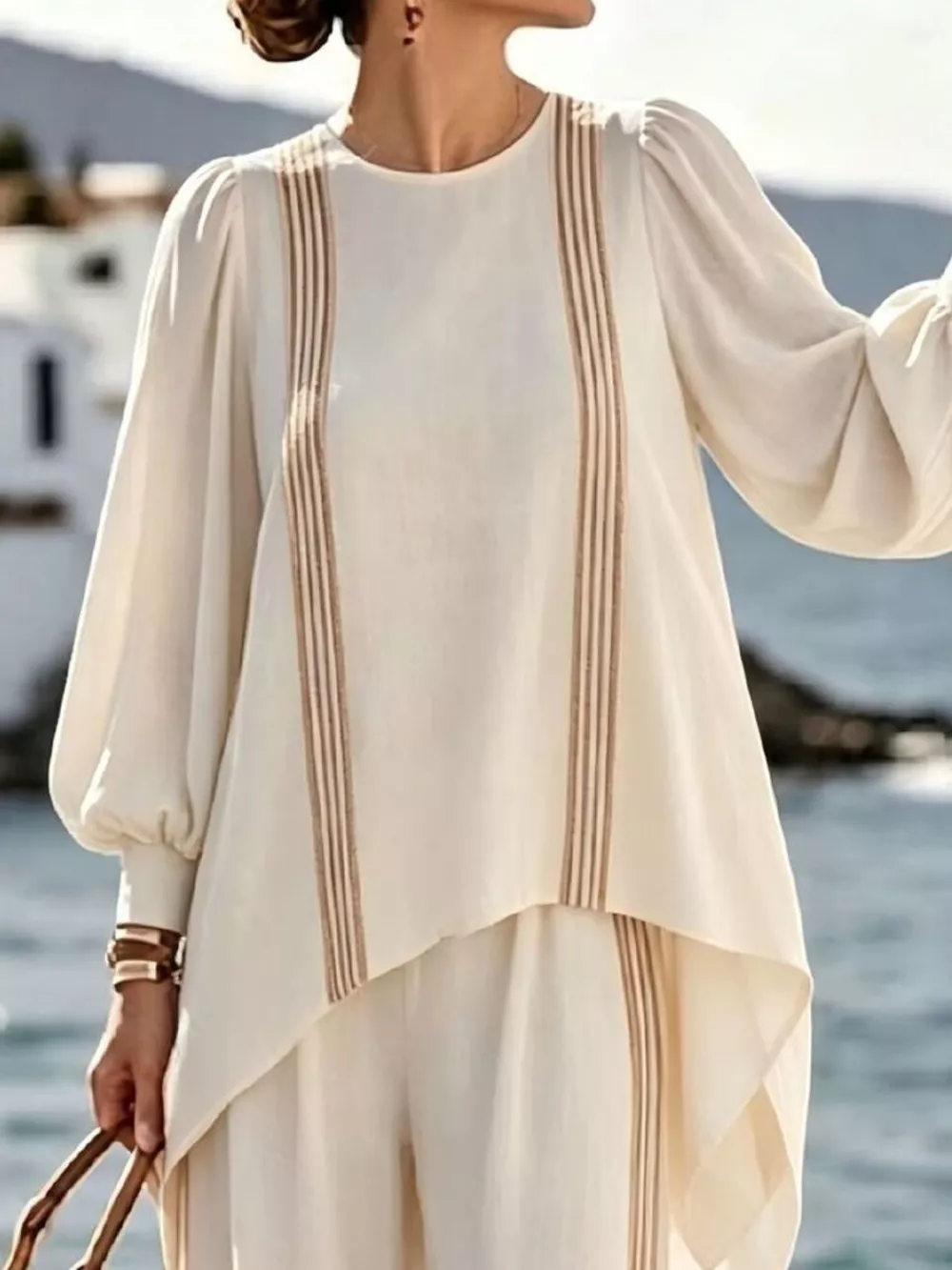 Full Size Striped Round Neck Top and Pants Set Plus Size, image 3