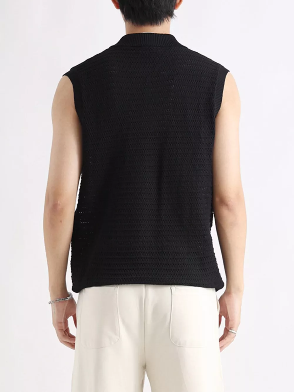 Men's Plus Size Breathable Knit Polo Collar Tank, image 4