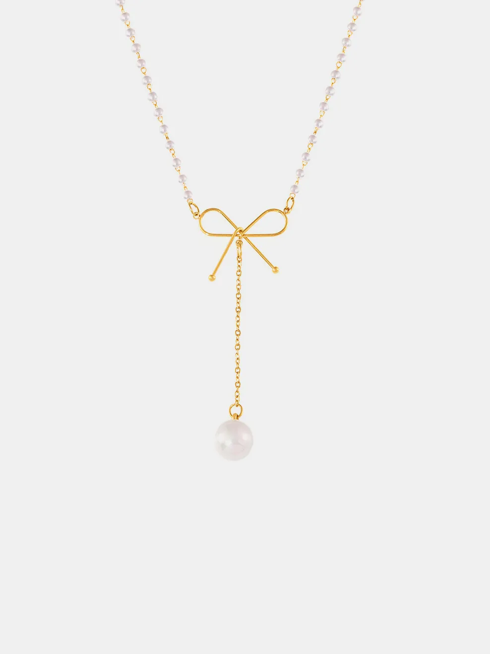 Stainless Steel Bow Pendant Necklace with Pearls, image 2