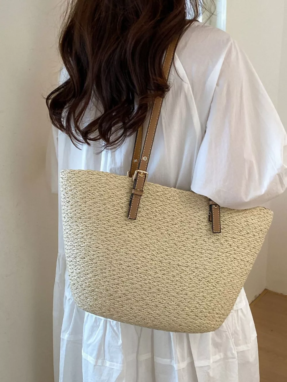 Straw Woven Tote Shoulder Bag, image 3
