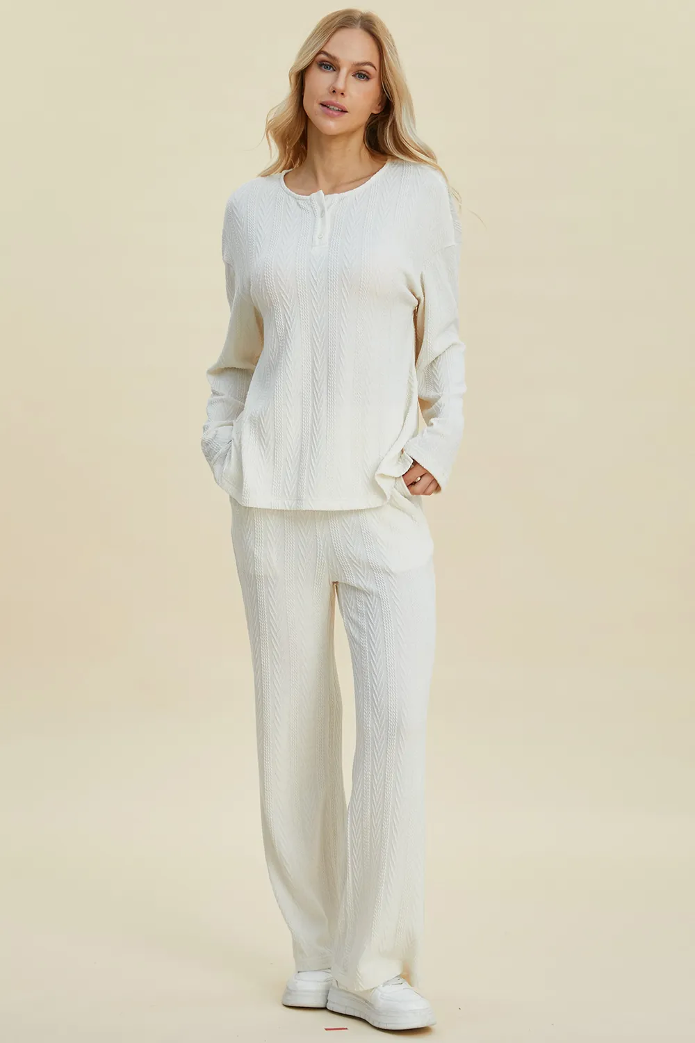 Full Size Cable-Knit Long Sleeve Top and Pants Set, image 10